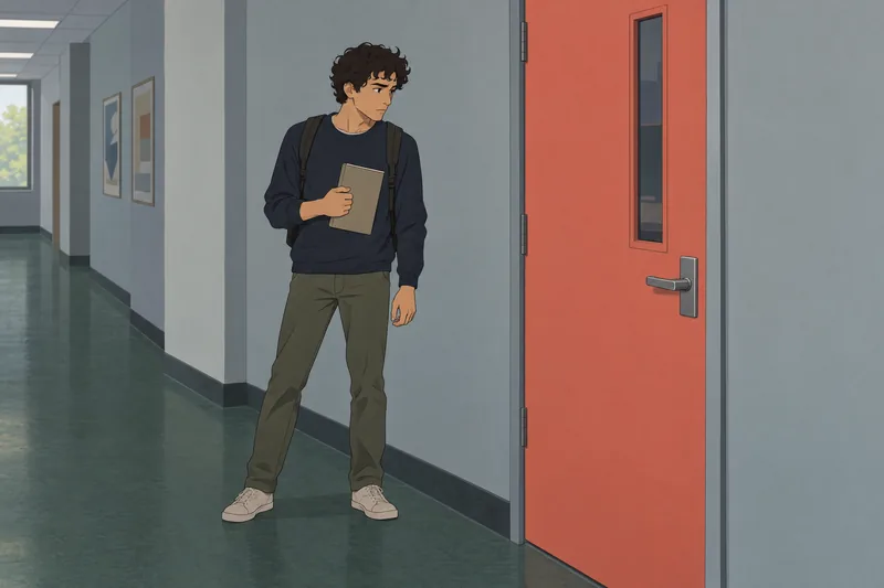 Student Anxiety Scale depicts a student outside class.