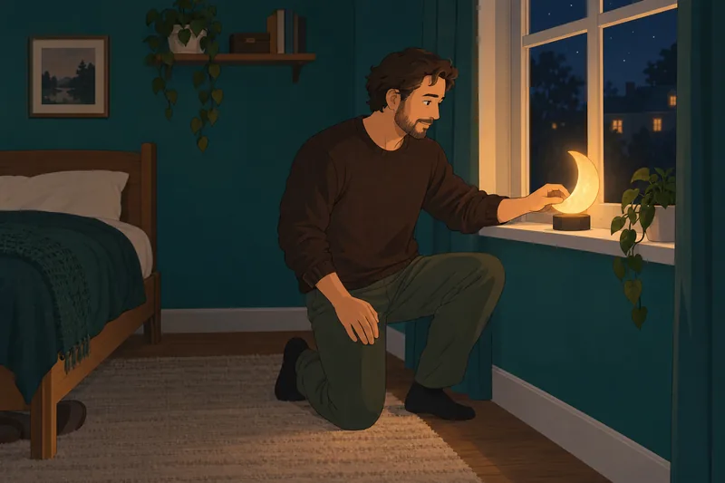 Sun or Moon: a man adjusts moonlight.
