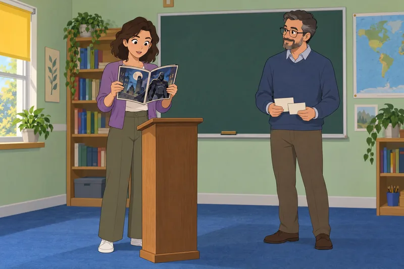 Super Villain Quiz shows comic recall in class.