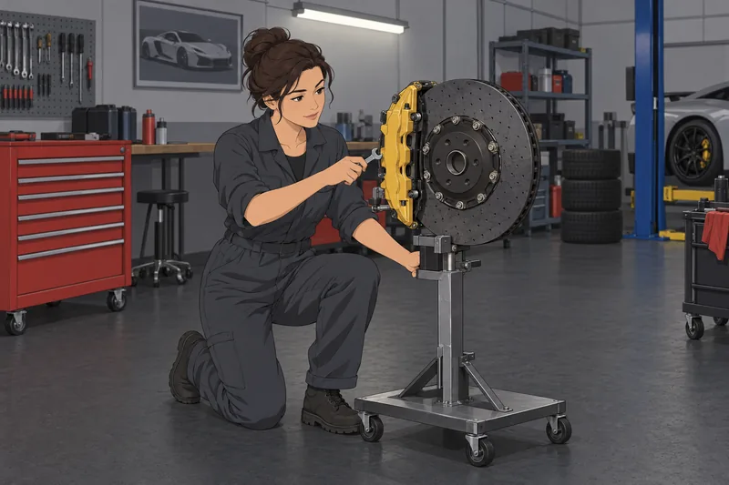 Supercar Quiz shows a mechanic inspecting supercar brakes.