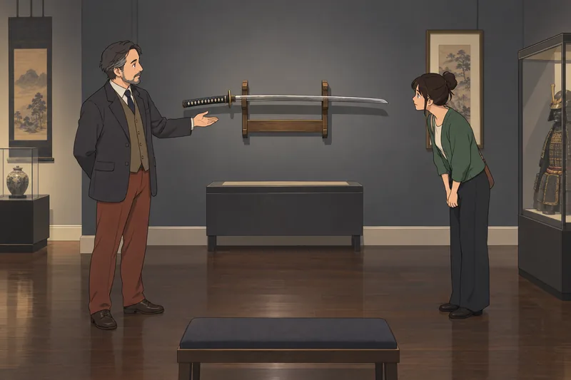 Sword Quiz shows a visitor studying a katana.