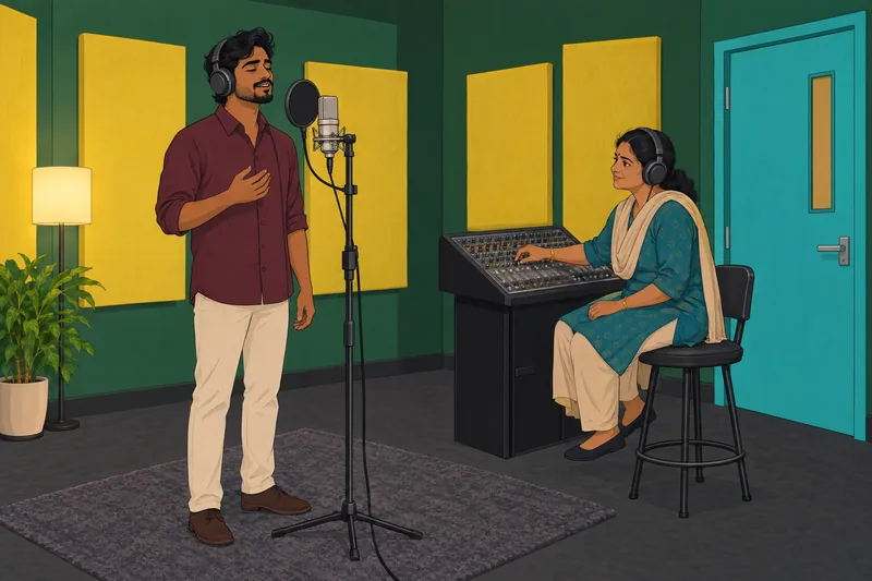 Tamil Music Quiz shows a recording session.