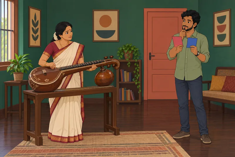 Tamil Music Quiz shows a veena lesson.