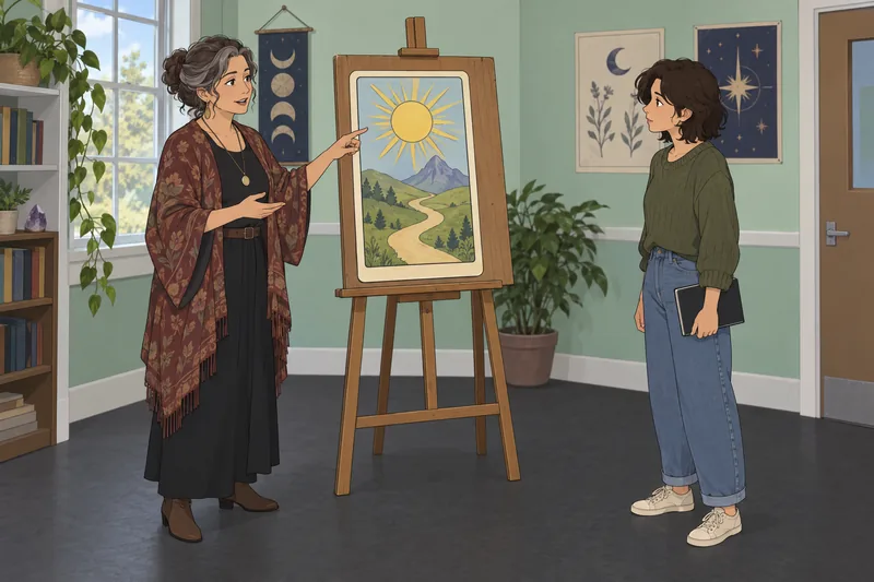 Tarot Card Meaning appears in a painted classroom.