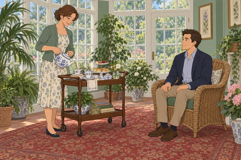 Tea Party Etiquette appears in a garden scene.