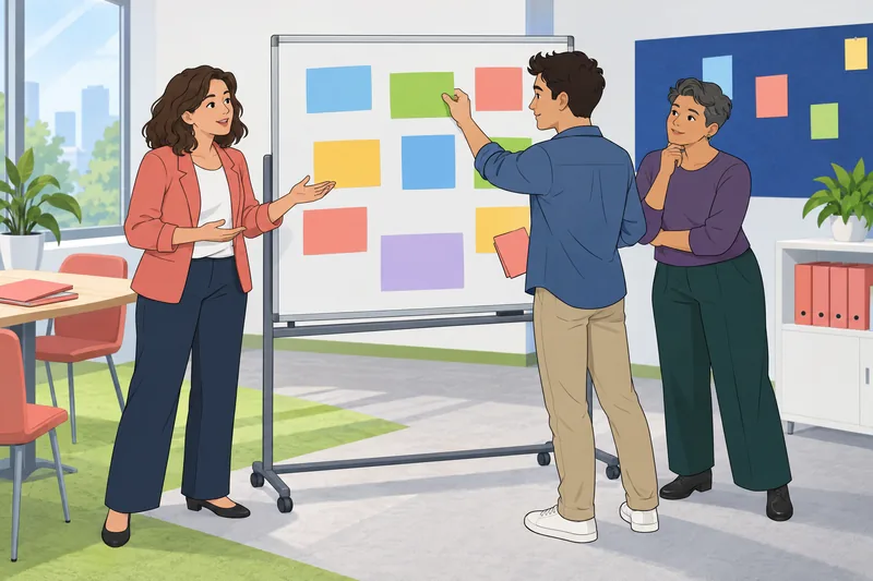Team Building Quiz shows adults planning roles.
