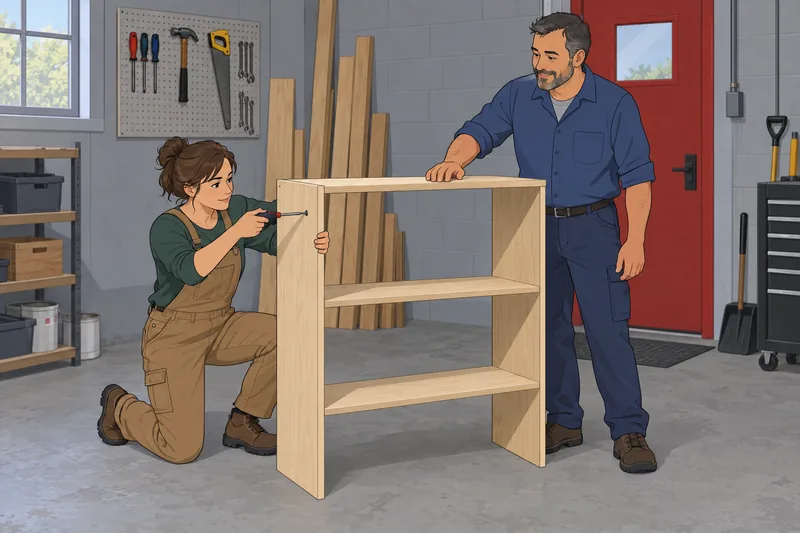 Teamwork Quiz captures coworkers assembling a shelf.