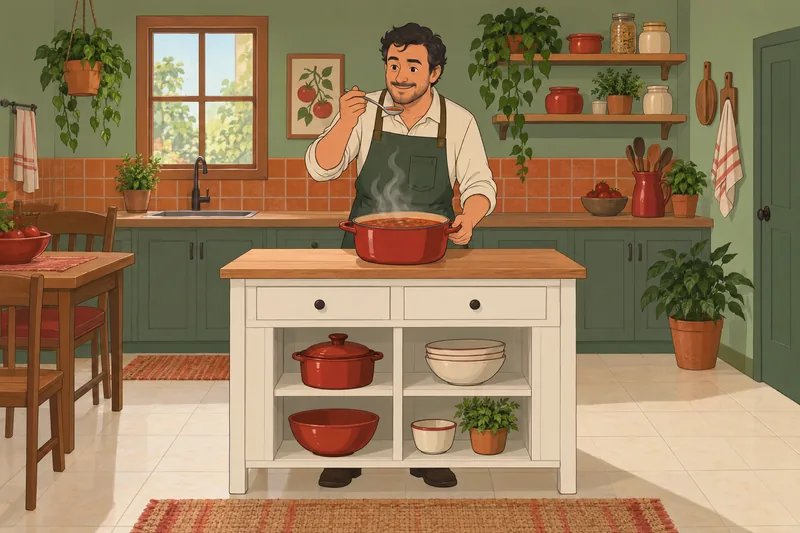 La escala de tiempo saborea sopa de tomate.