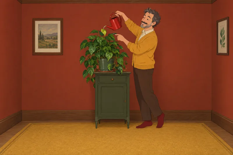 tendencia a la: hombre riega una planta.