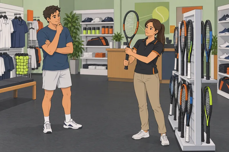 Tennis Racket Quiz: Coach checks racket balance.
