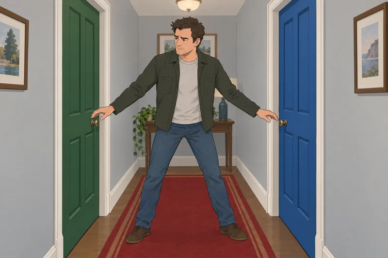 Intrapersonal Conflict Level shows a man between doors.