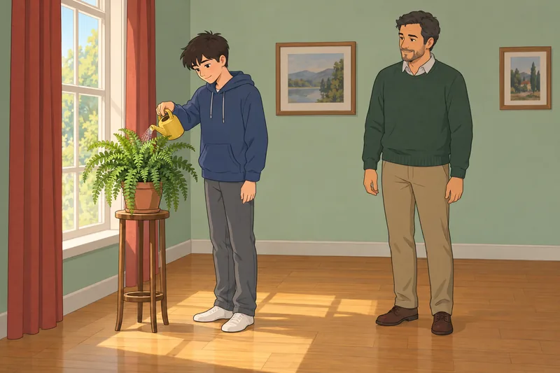 Child and Adolescent notices a potted plant.