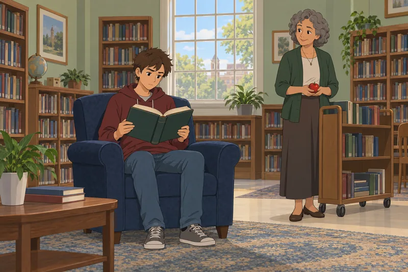Giver Quiz scene in a school library.