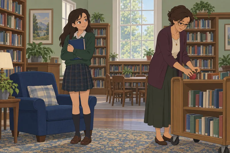 Escena del cuestionario sobre El en biblioteca.