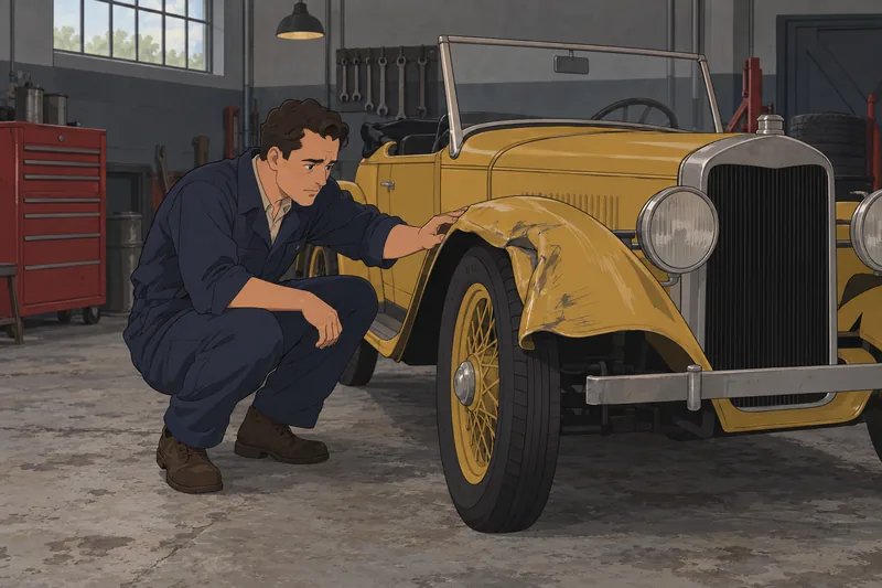 Great Gatsby Chapter: mechanic checks a damaged car.