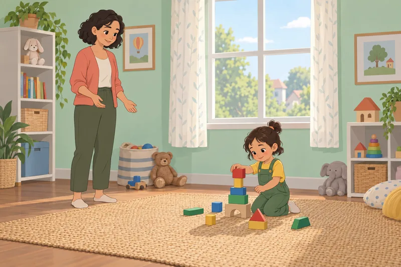 Maternal Secure Attachment: mother listens while blocks rise.