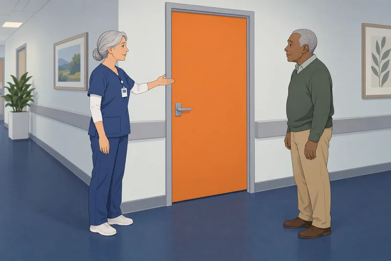 Therapeutic Communication Nursing depicts privacy by a door.