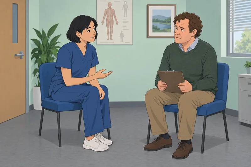 Therapeutic Communication Nursing shows attentive listening in clinic.
