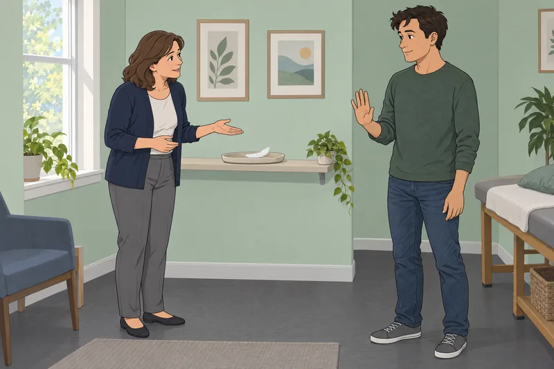 Tickle Quiz: two adults discuss a feather.
