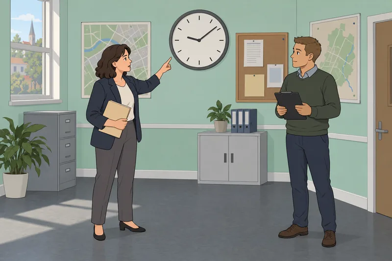 Time Deficit in: manager checks a wall clock.