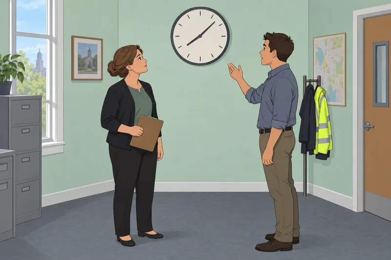 Escena: déficit de tiempo; gerente consulta reloj.