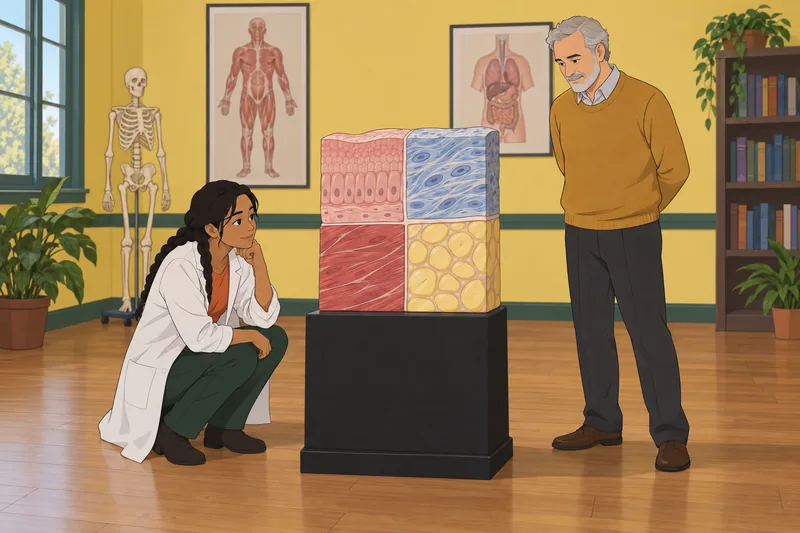 Tissue Quiz Anatomy features a four-part tissue model.
