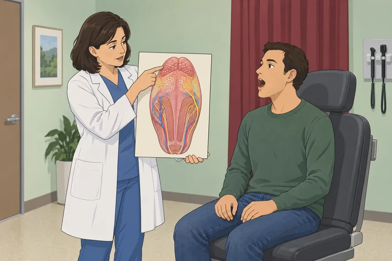 Tongue Anatomy Quiz appears in a clinic.