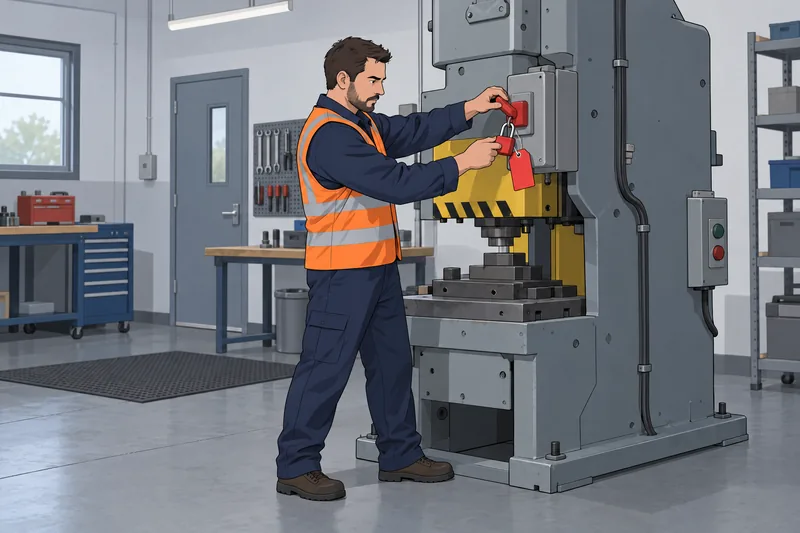 Trade Terms Quiz: worker secures a machine lock.