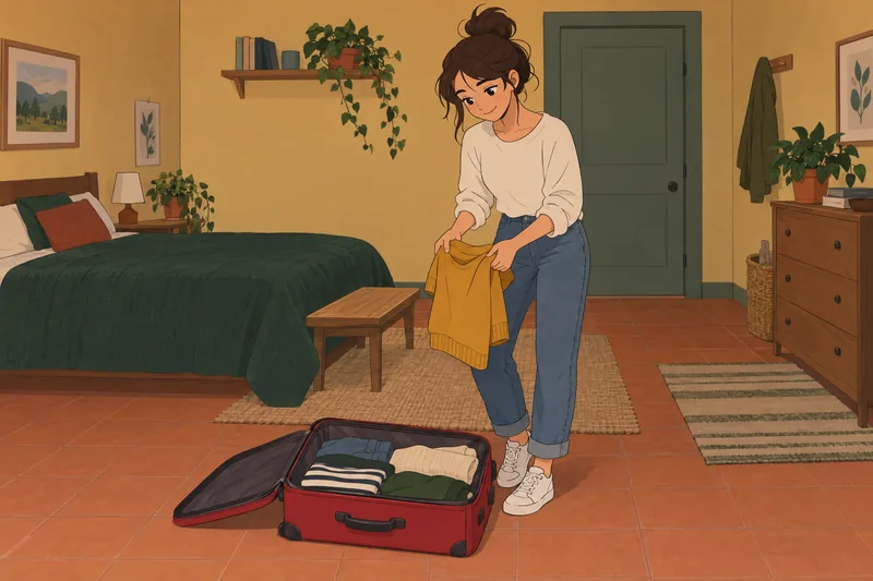 Inventory of the transition, pictured through a suitcase.