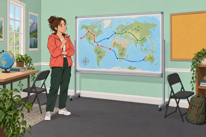 Quiz de personalidad: Una viajera estudia un mapa.