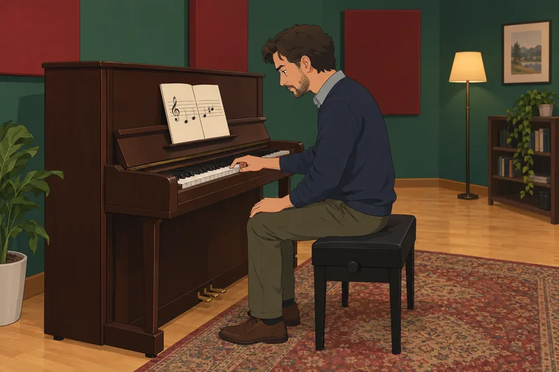 Treble Clef Quiz: pianist compares two notes.