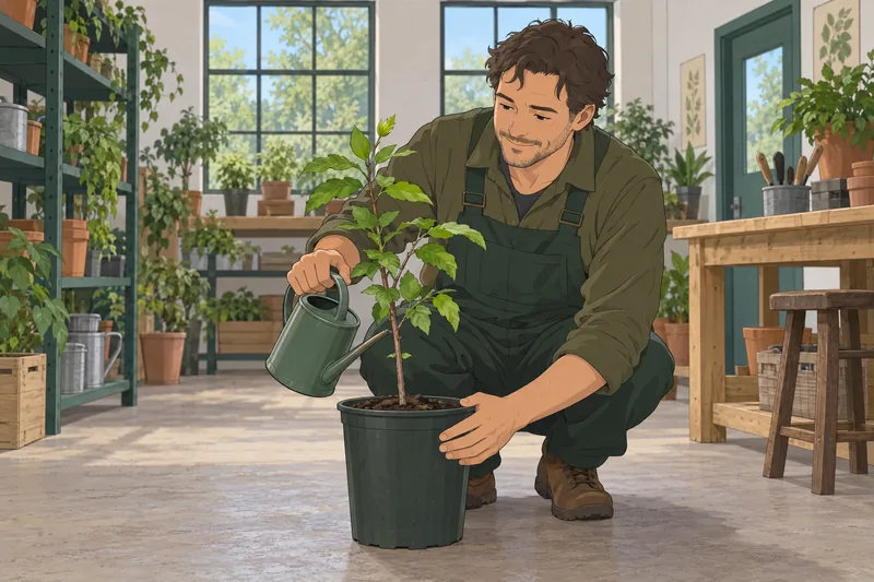 cuestionario sobre árboles: un jardinero revisa un brote.