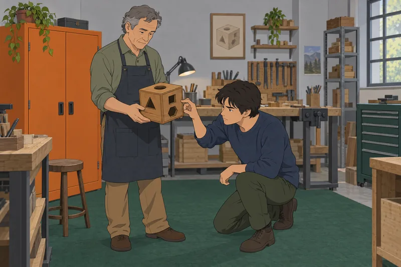 Trick Quiz: a solver inspects a puzzle box.