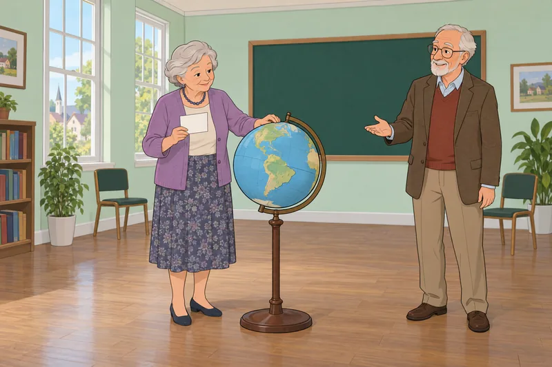 Trivia Quiz for: a senior studies a globe.