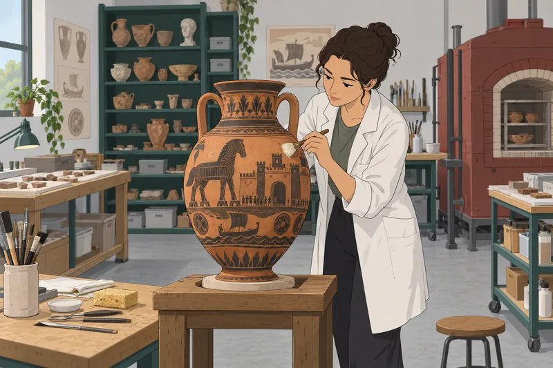 Trojan War Quiz beside a painted amphora.