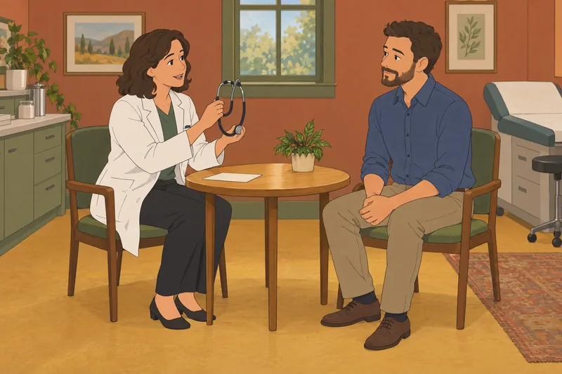 escala de confianza: una médica escucha atentamente.