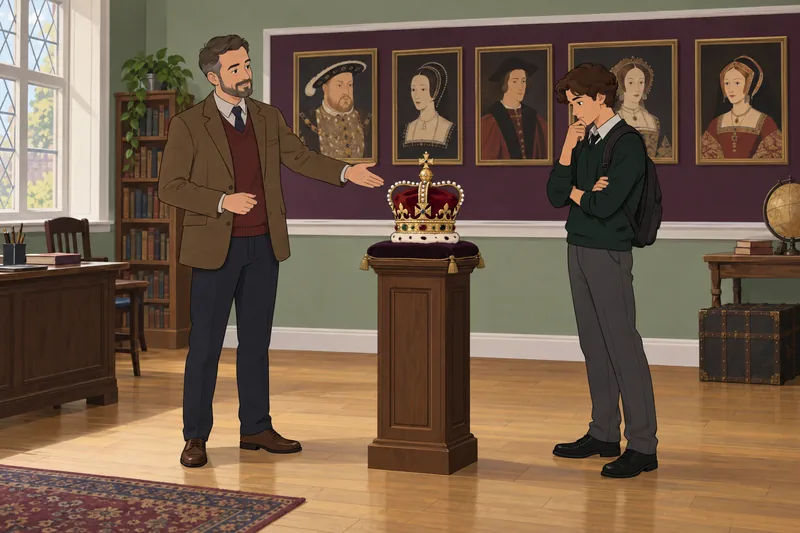 Tudor Quiz shows a crown in history class.