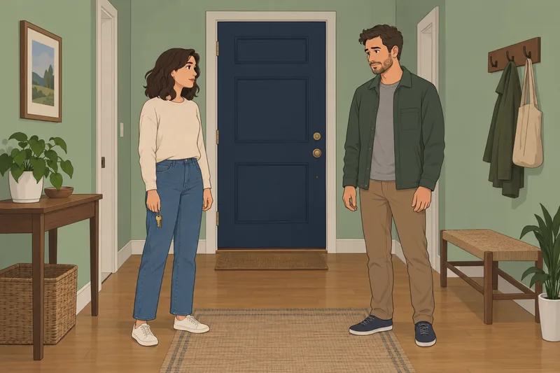 Twin Flame or: partners pause by the door.