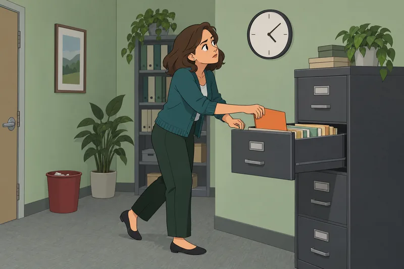 Type A or worker checks a wall clock.