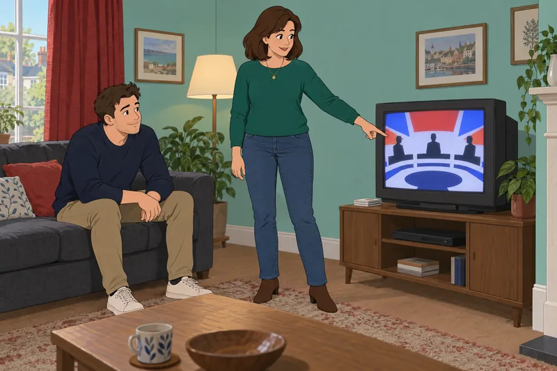 UK TV Quiz in a British living room.