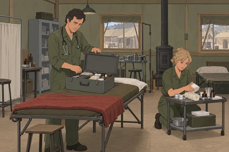 Ultimate MASH Quiz: medic checks a field kit.