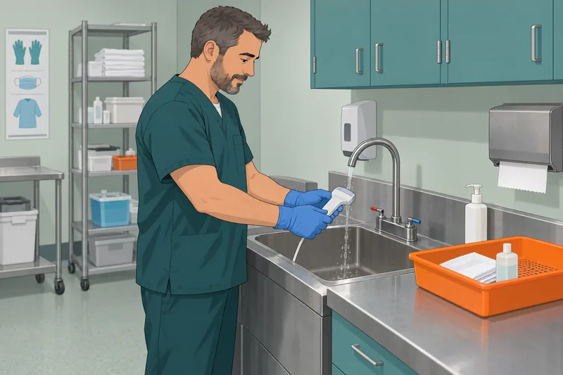 Ultrasound Tech Quiz shows safe probe reprocessing.