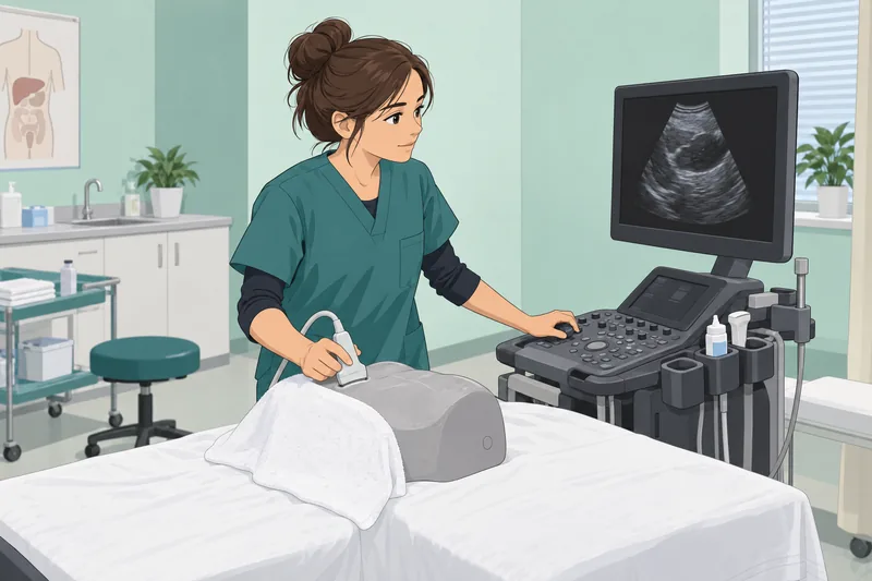 Ultrasound Tech Quiz: learner adjusts a scan.