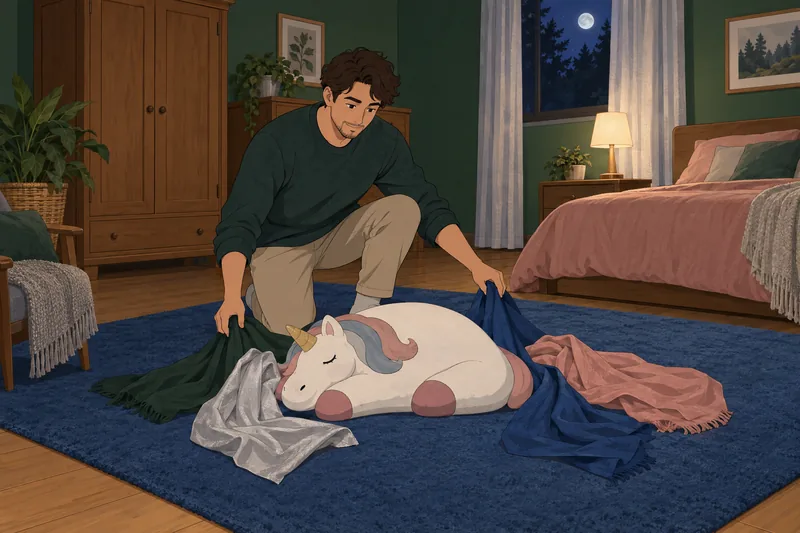 Unicorn Quiz features a cushion surrounded by scarves.