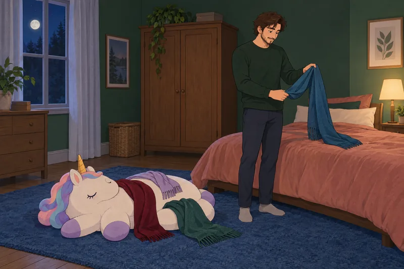 Quiz de unicornios presenta un cojín entre pañuelos.