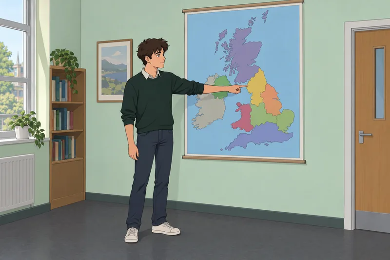 United Kingdom Quiz: student studies a regional map.