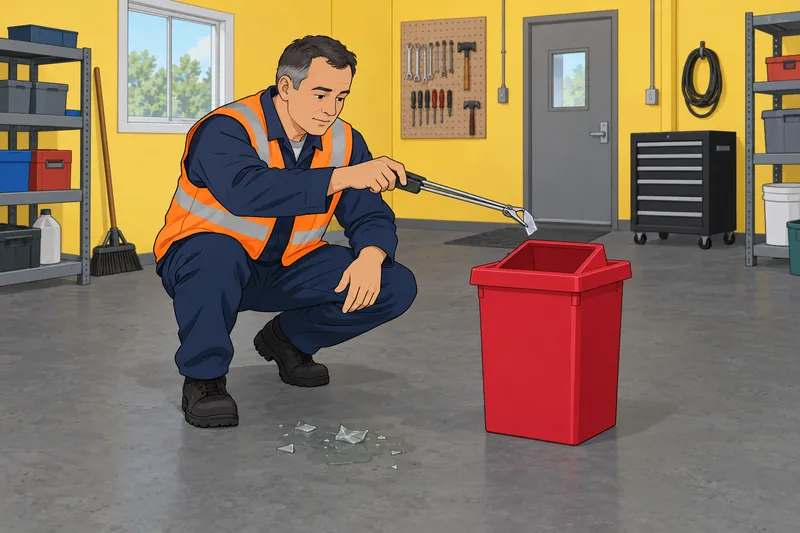 Universal Precautions Quiz shows safe shard disposal.