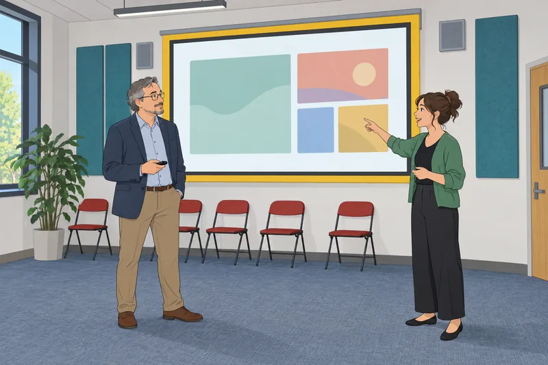 University Digital Educational lecturer configures projection.