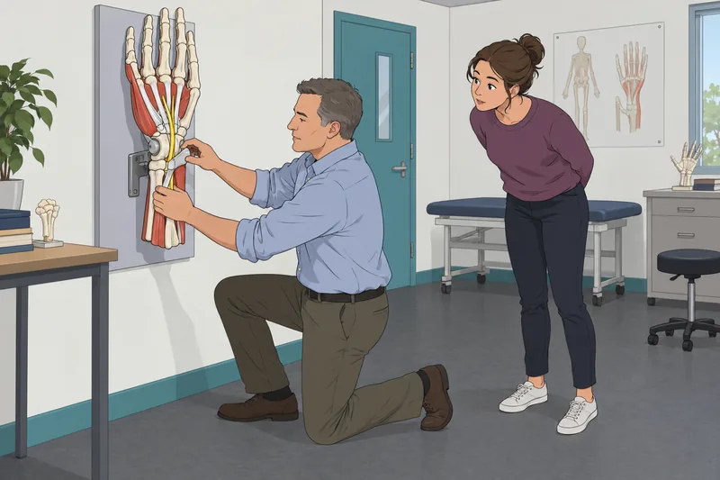 Upper Limb Anatomy examines a hand model.