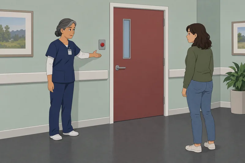 escala de evaluación aparece en un pasillo clínico.